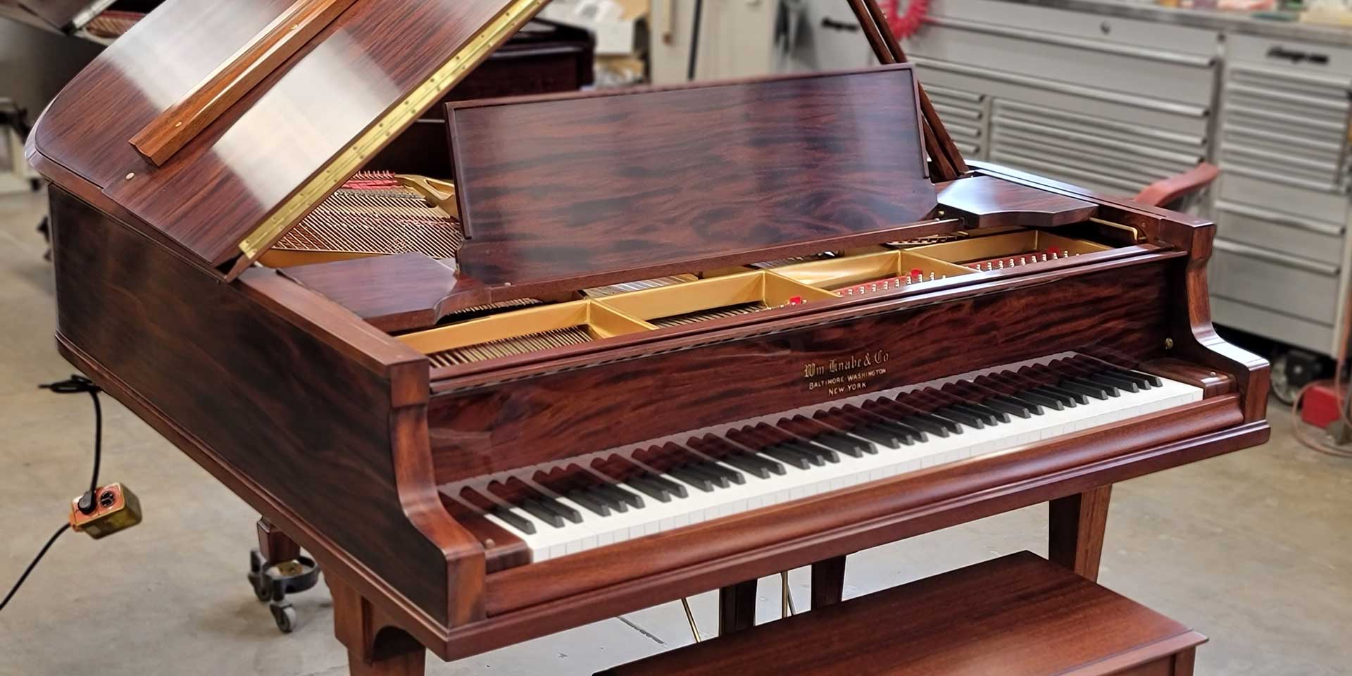 A 1924 Knabe Mahogany grand piano restored to as new after arriving battered and unplayable