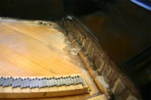 Sloppy refinishing on Steinway and Sons Model C piano
