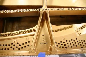 This Steinway piano restoration included a new soundboard with bridge cap and new pinblock as part of the project